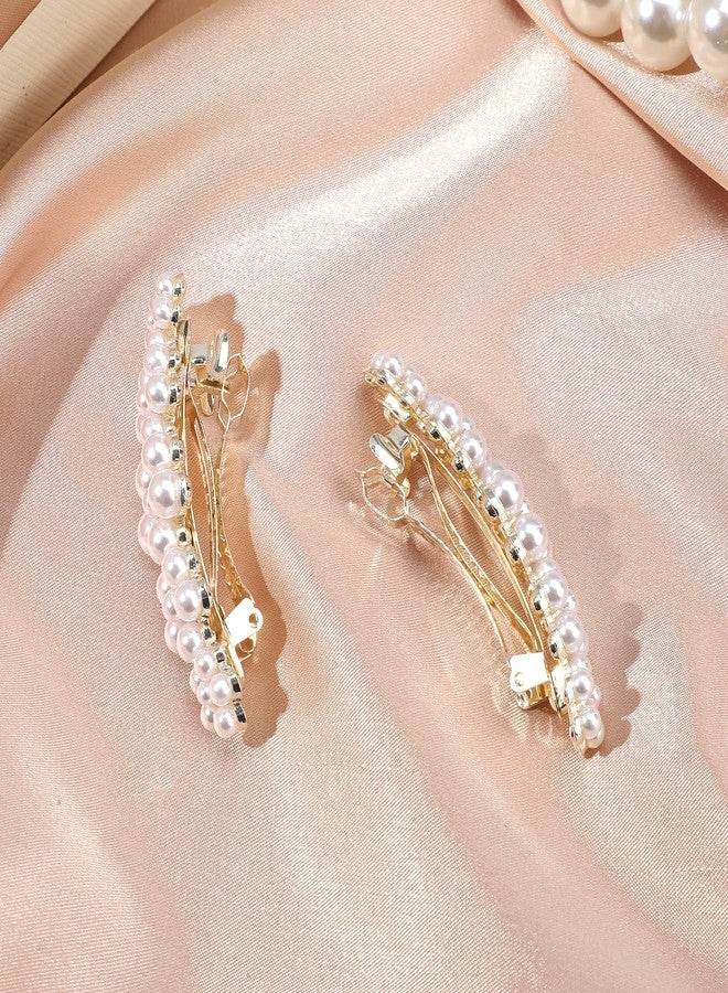 Shimmeroo 2Pcs Pearl Barrettes for Women,Elegant Pearl Hair Clips - Fancy Hair Barrettes Wedding Brides Hairs Accessory,Party Daily Use - Image 4
